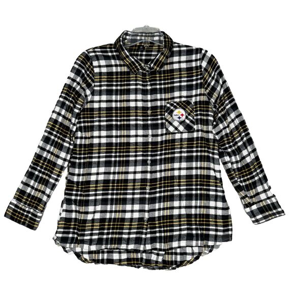 Pittsburgh Steelers Shirt Womens Medium Black Yellow Button Up NFL‎ Team Apparel - Picture 1 of 10